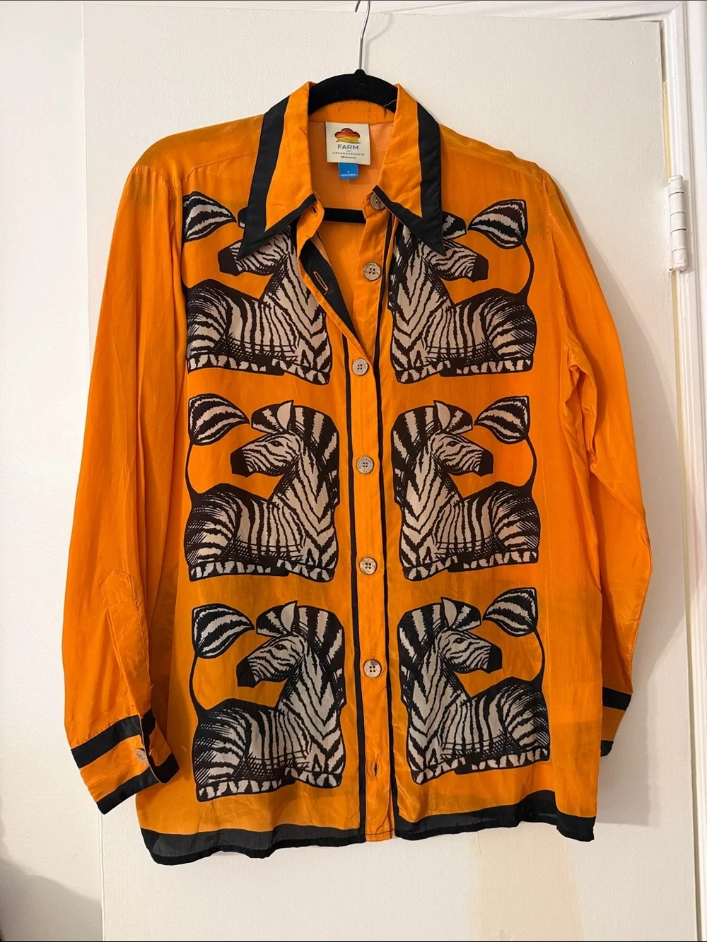 FARM Rio Orange Black Zebra Panel Button-Down Shirt